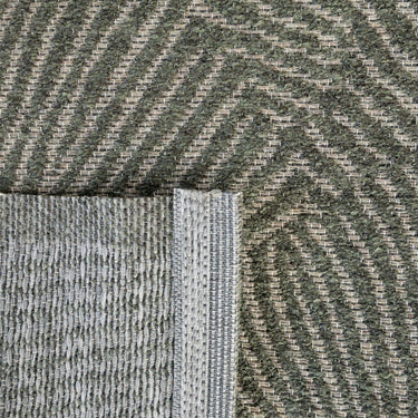 Seychelles runner rug close-up of textured fabric with a herringbone pattern in green