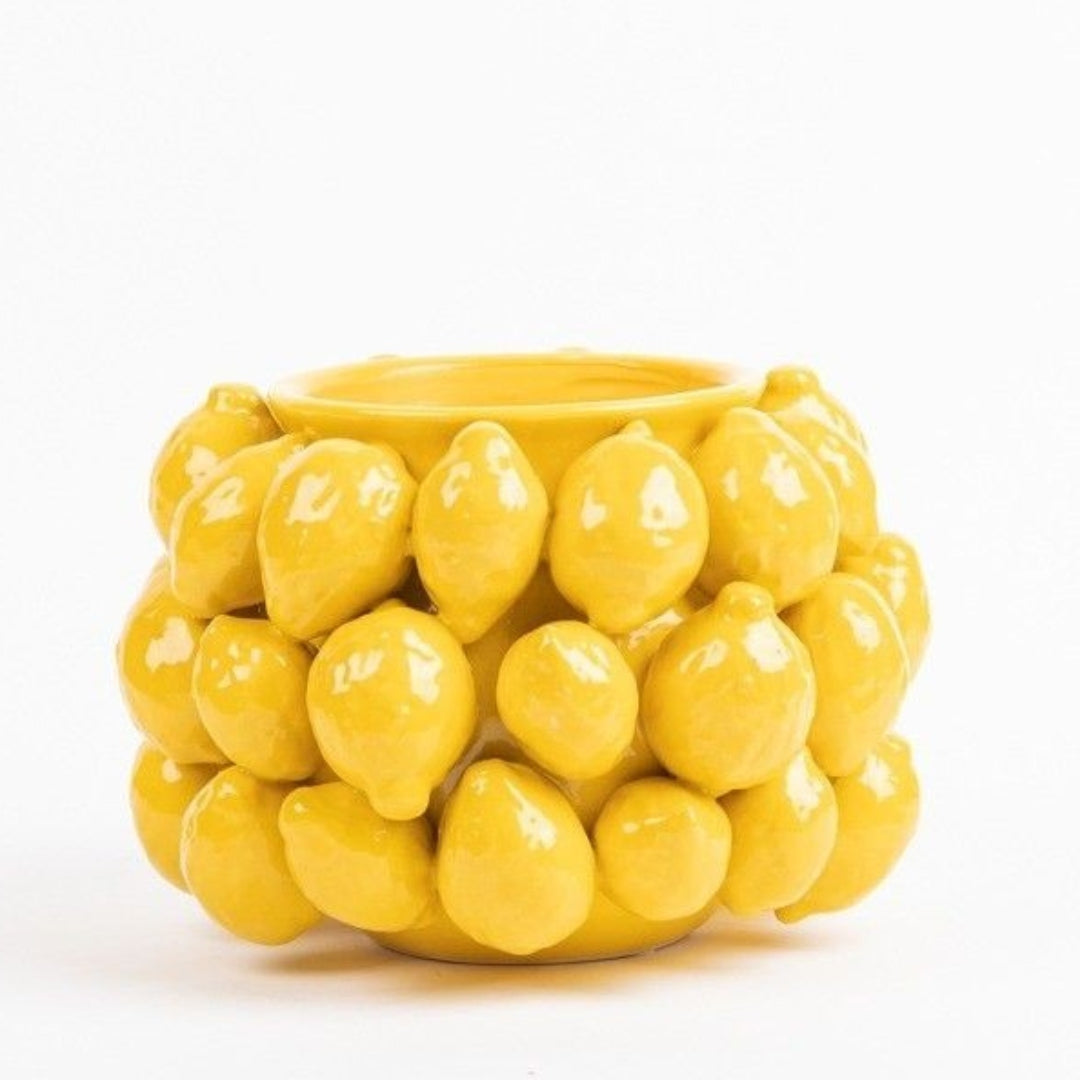 Short Lemon Ceramic Vase in Yellow by Woodka Interiors