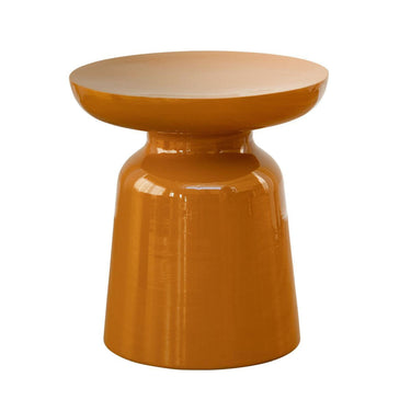 Saffron High-gloss mustard enamel steel side table with a mushroom silhouette.