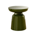 Cardamom Side Table in rich olive green featuring a glossy enamel finish and a modern mushroom silhouette.