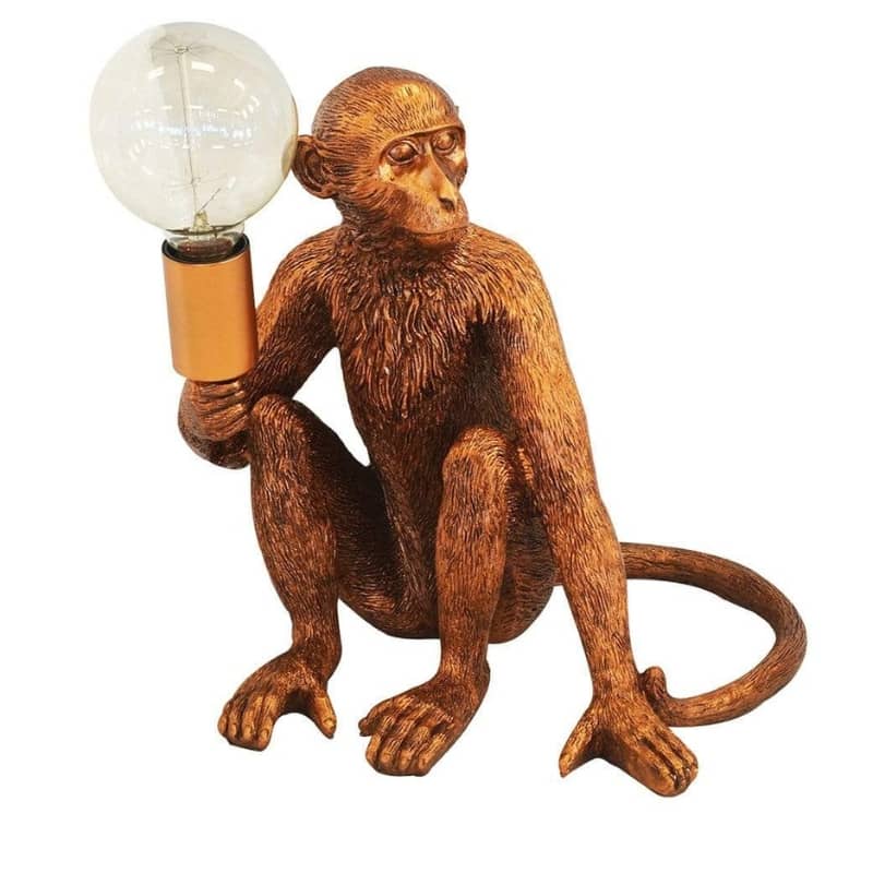 Copper Sitting Monkey Table Lamp Large
