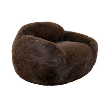 large chocolate brown plush accent chair in premium high-pile faux fur.