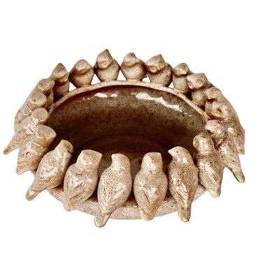 Decorative ceramic centerpiece bowl with birds on rim