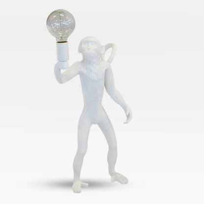 table lamp design of a standing monkey in white