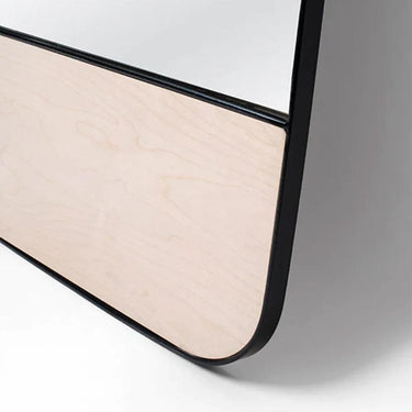  standing mirror with powder-coated steel frame and birch plywood accent.