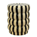 Striped Ceramic Side Table with black and cream stripes