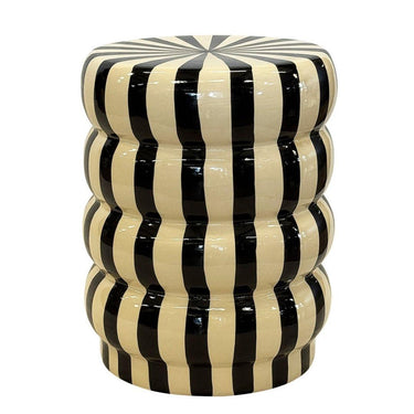 Striped Ceramic Side Table with black and cream stripes