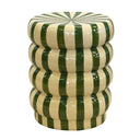 Striped Ceramic Side Table with green and cream stripes