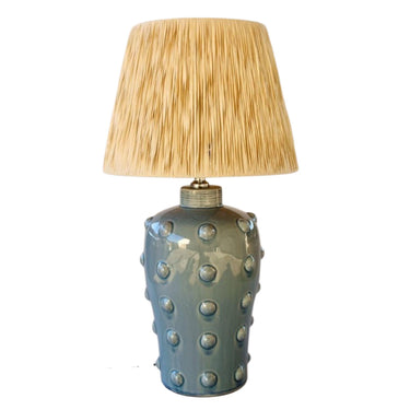 Studded Table Lamp with Raffia Shade