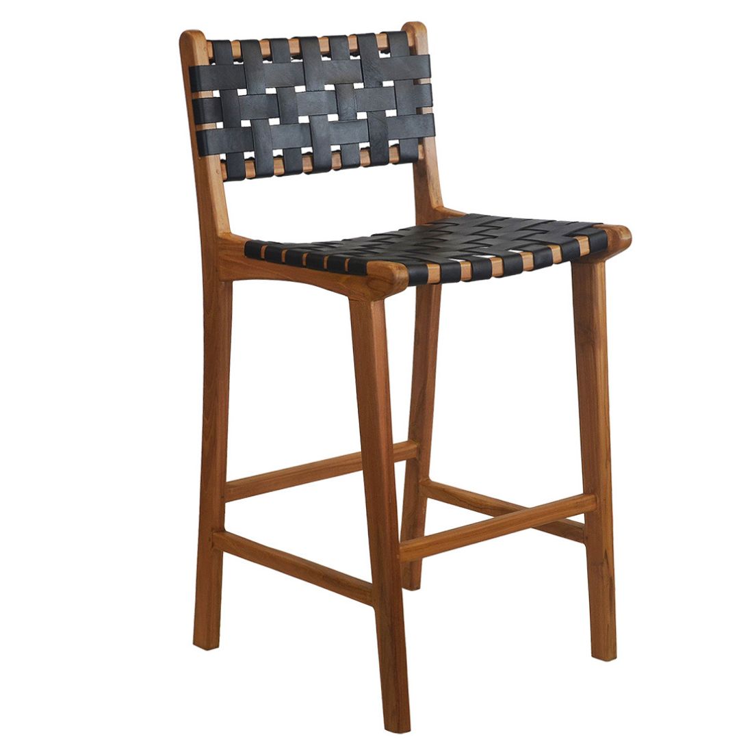 Suliwa Black Leather Strap Counter Stool 