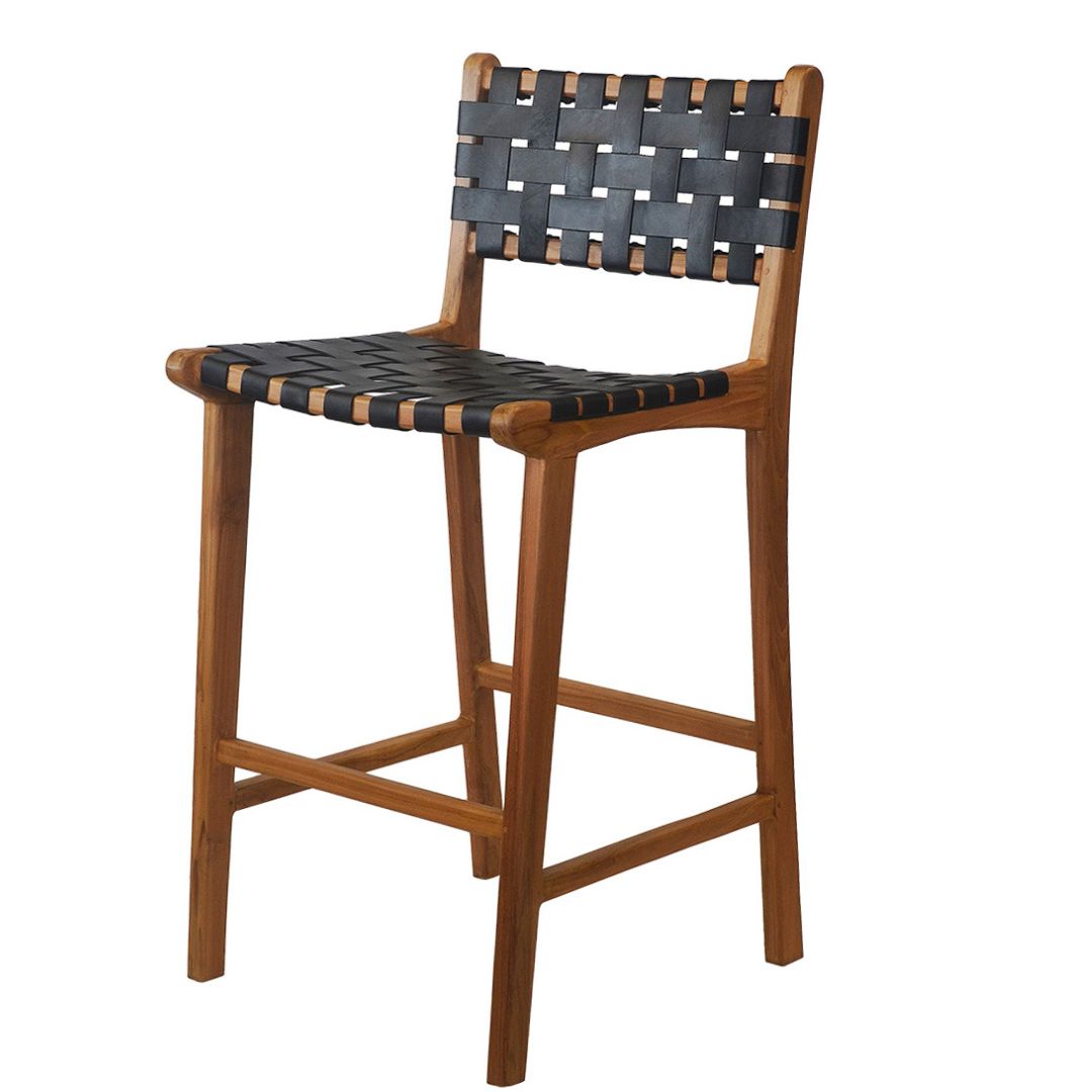 black leathe strap counter stool