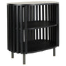 Black Swedish nightstand featuring two open-tiered storage shelves.