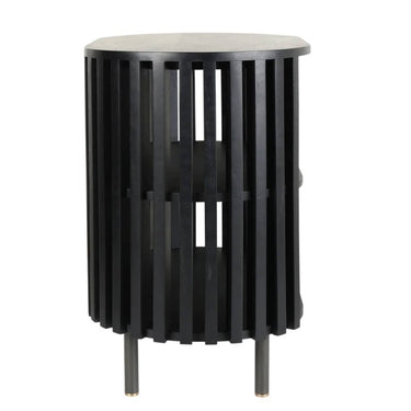 Modern side table in black with brass feet, blending style and function for any room, available online at Woodka Interiors South Africa.