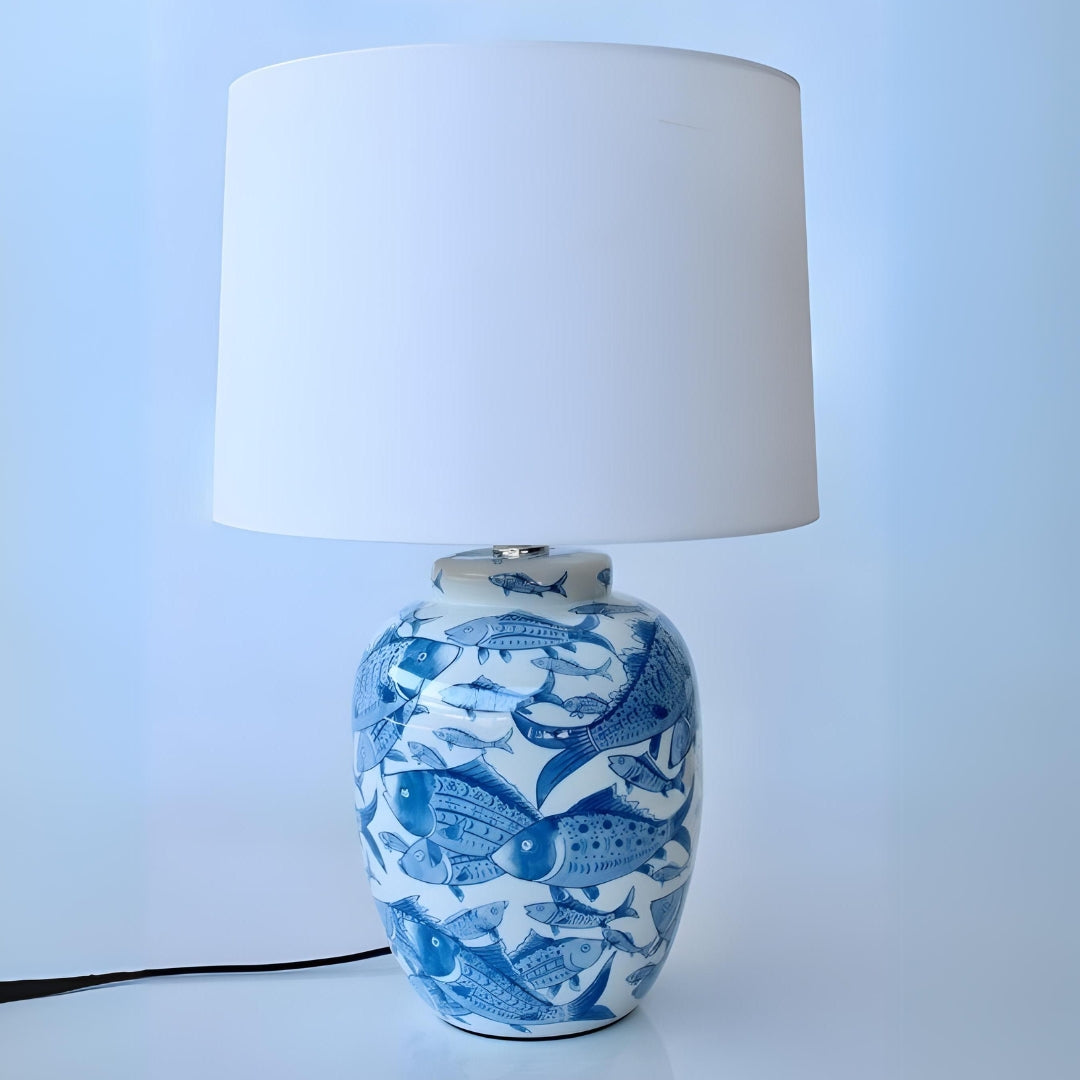 Table Light Blue White Fish Pattern Base