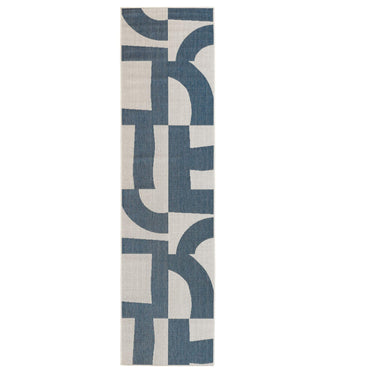Talon fully outdoor polypropylene runners with a geometric design in blue