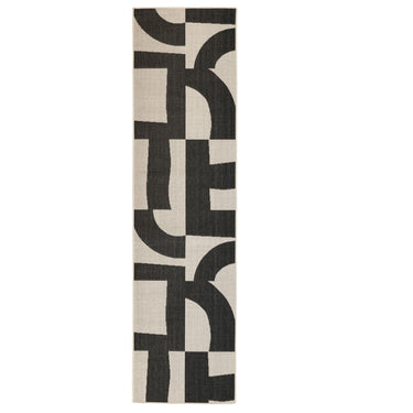 Talon fully outdoor polypropylene runner with a geometric design in black