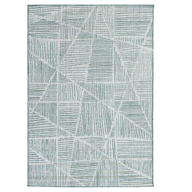 Reversible Tangram outdoor rug with geometric design in a green tone.