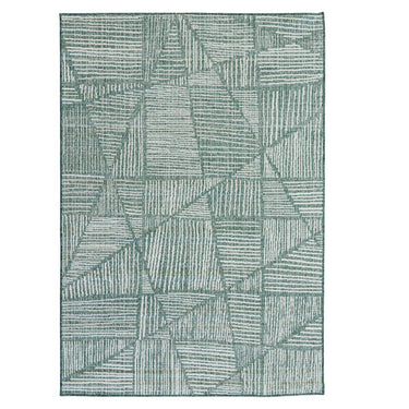 tangram outdoor rug in hunter with geometric design.