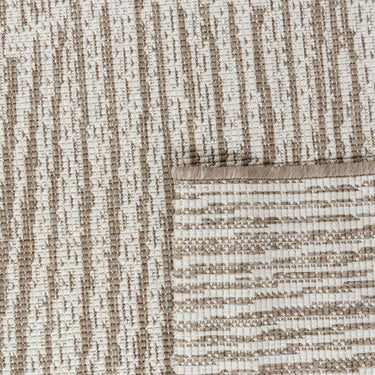 Close-up of polypropylene weave on tangram reversible geometric outdoor rug in twill