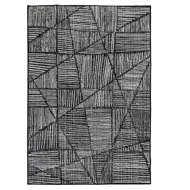 Tangram outdoor rug with geometric design in inkwell
