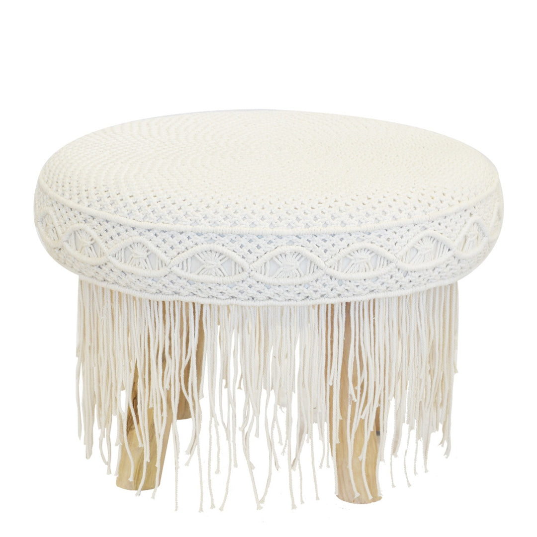 Macrame Stool Round Macrame Stool with Tassels | Woodka Interiors