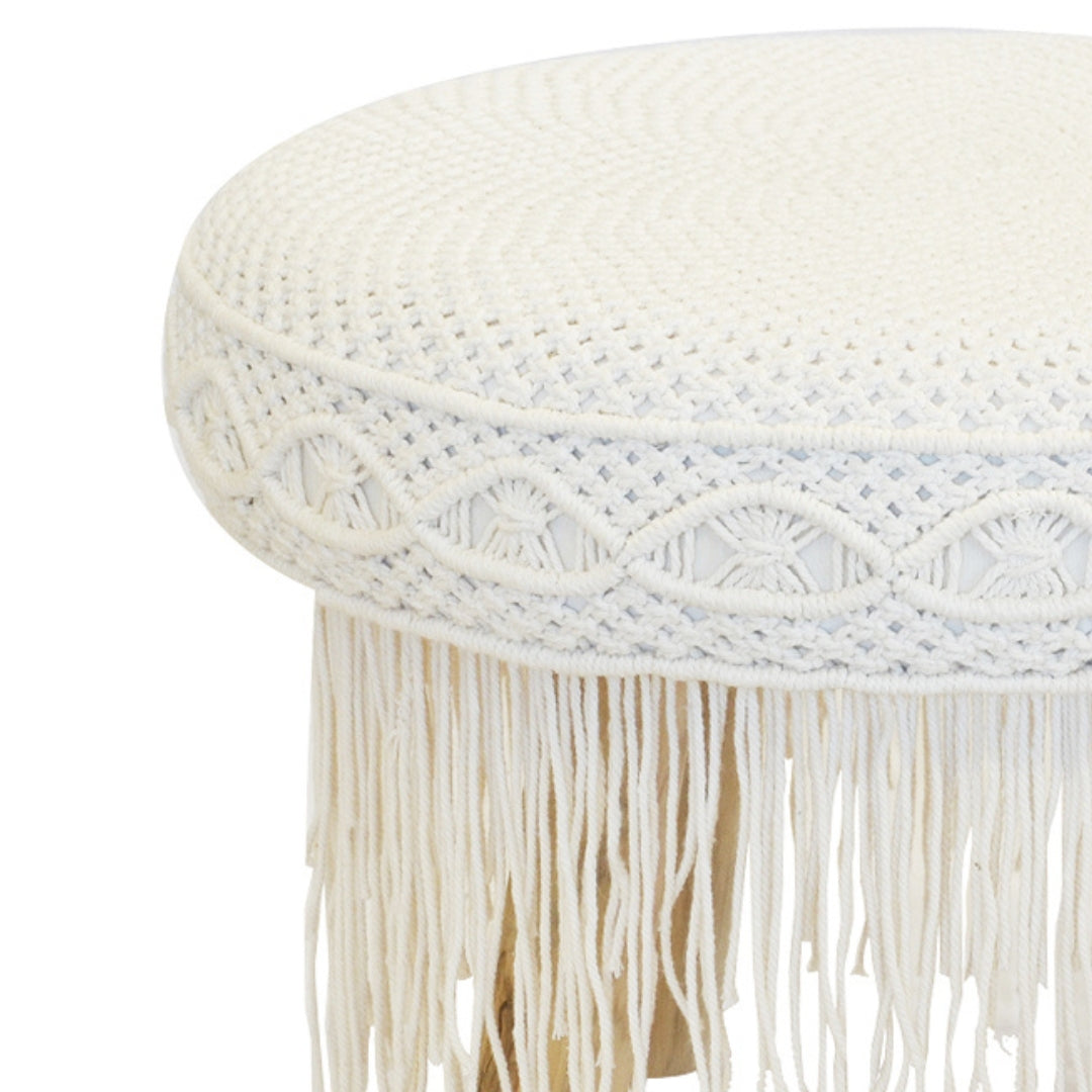Macrame Stool Round Macrame Stool with Tassels | Woodka Interiors