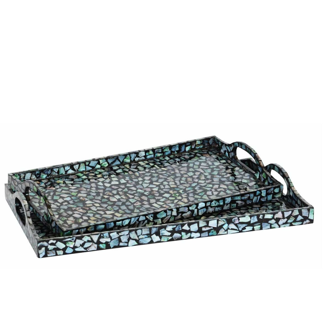 Decorative rectangular tray for coffee table with terrazzo design