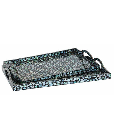 Terrazzo Rectangular Capiz Coffee Table Tray Set By Woodka Interiors