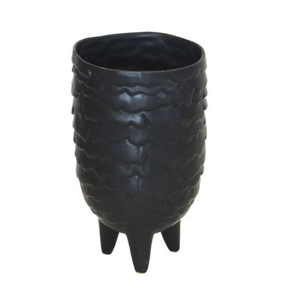 Textured Footed Black Ceramic Vase - 24cm