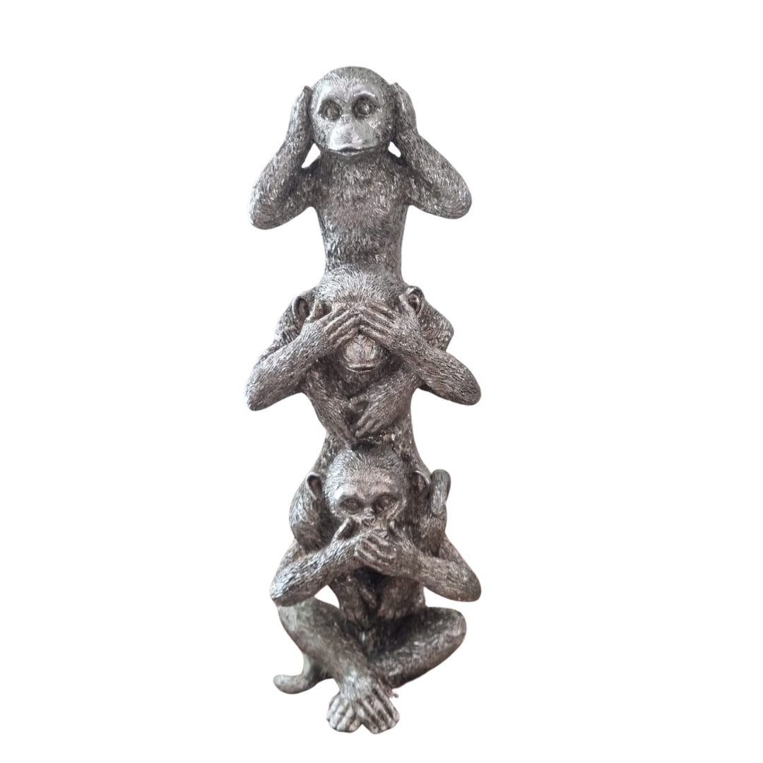 Three Wise Monkeys Ornament in Silver