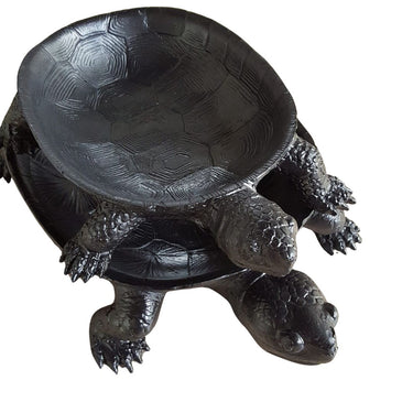 Set of 2 black resin trays with textured detailing, ideal for trinkets and jewelry.