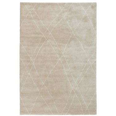 rectangular Vagabond geometric area rug in the light beige soft oatmeal-toned Drift intersecting white diamond linework 