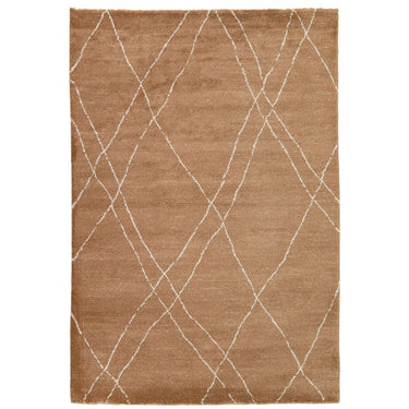 rectangular Vagabond geometric area rug in the warm camel brown Dryland colorway, intersecting white diamond linework