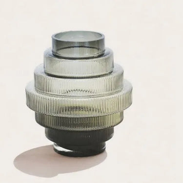  Smokey black ribbed glass vase with stepped design