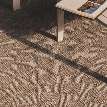 modern outdoor lounge area grounded by a large vavua weather-resistant neutral area rug.