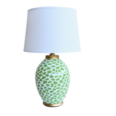Decorative Verdant ceramic lamp base with patterned design and white shade