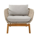 Modern outdoor teak occasional chair with olefin fabric seat