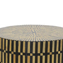 Modern Void Side Table in mother of pearl, versatile for use indoors or outdoors as décor or extra seating.