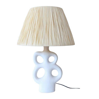 White Ceramic Lamp with Raffia Shade