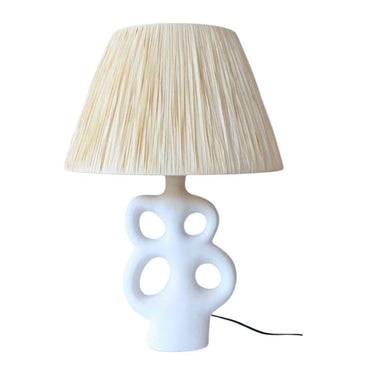 White Ceramic Lamp with Raffia Shade