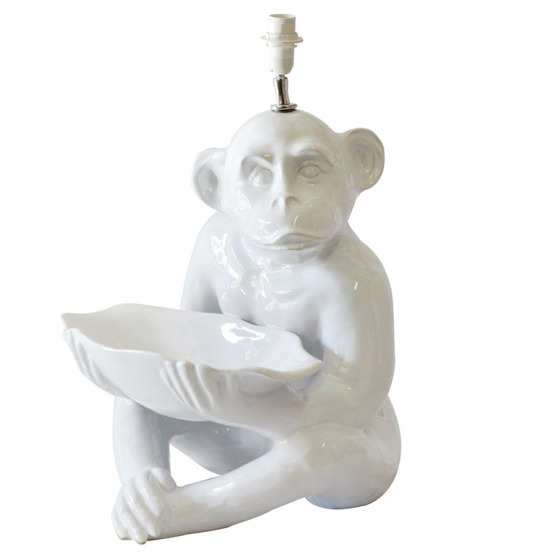 large ceramic monkey lamp base in white