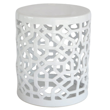 White Cutout Accent Stool By Woodka Interiors