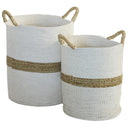 White and Natural Stripe Basket - Set of 2