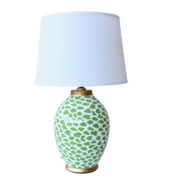White ceramic lamp with green blobs