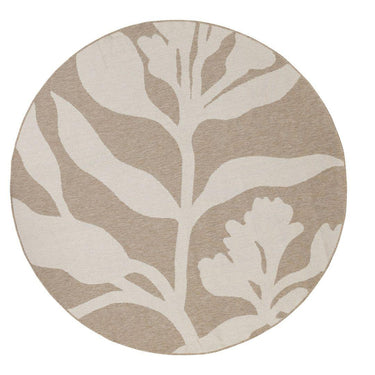 Wildvine Round beige rug with white floral pattern on a white background