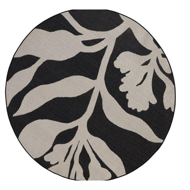 Plain product image of durable outdoor round rug in dark Ebony colour