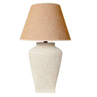 willow Textured white ceramic table lamp with beige fabric shade