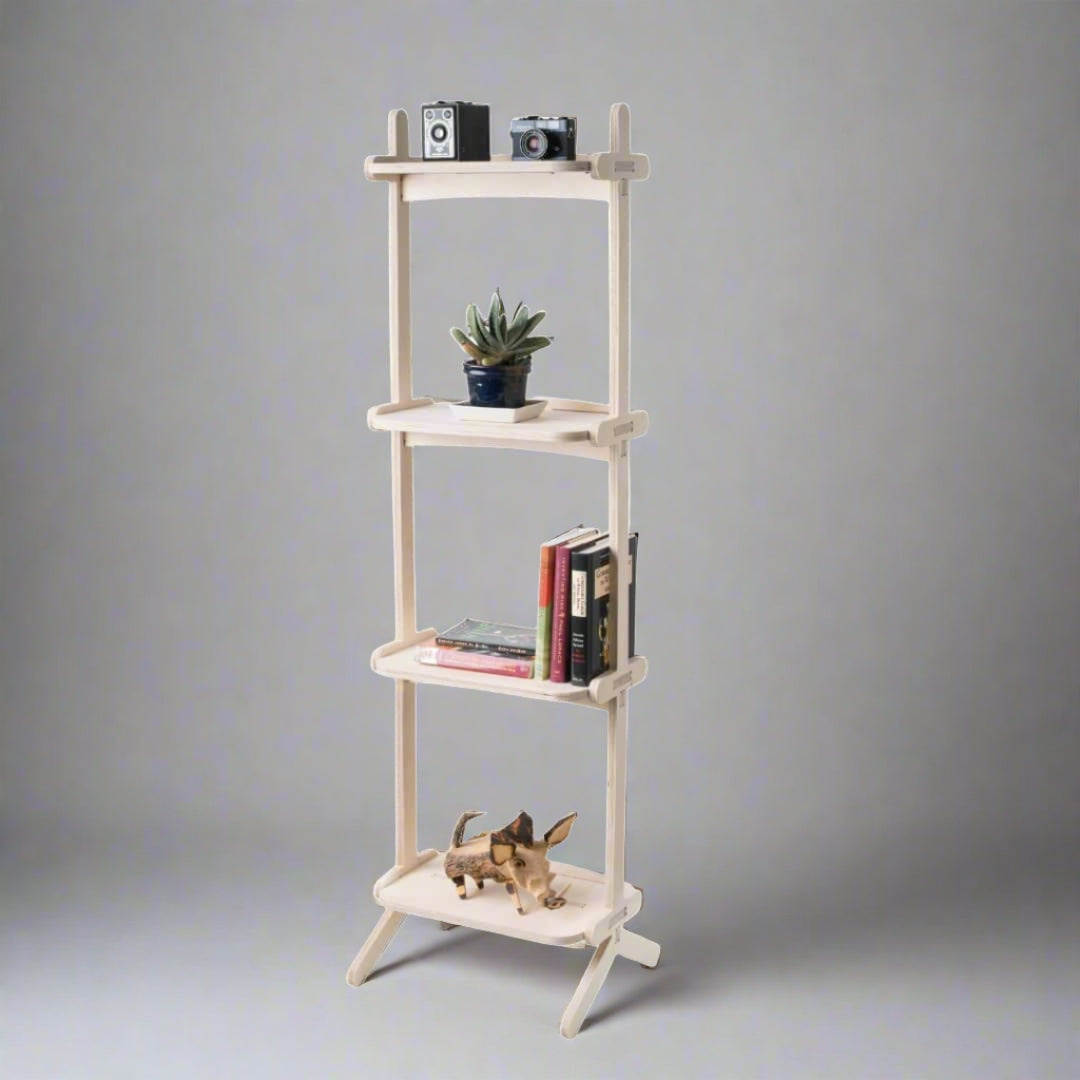 Wood Bookshelf with Home Decor Accessories