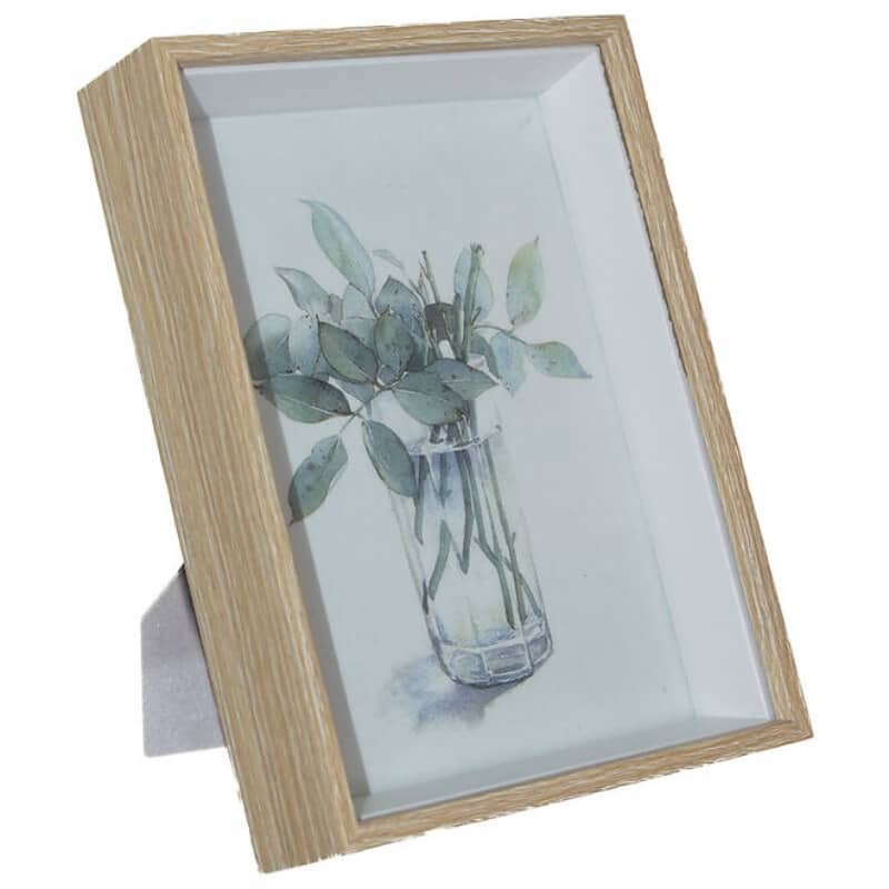 A wooden picture frame with a clear glass panel 
