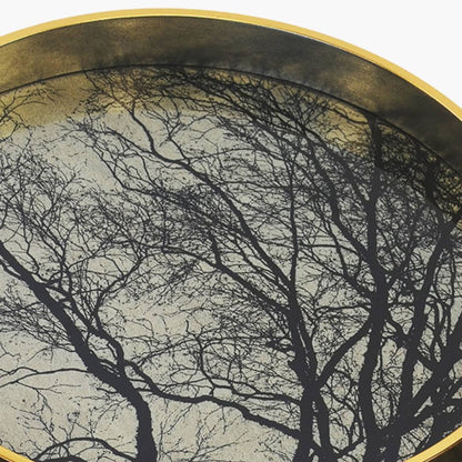  tree motif on round tray visual focal point